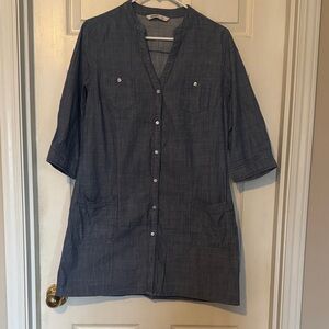 Old Navy Size L Button Front ChambrayTunic Dress 3/4 Sleeves